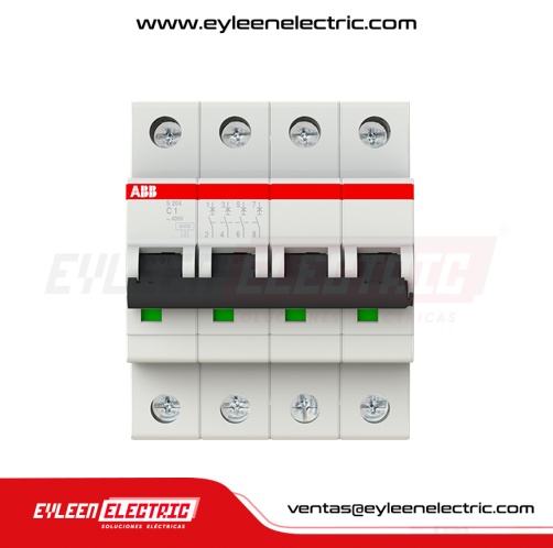 INTERRUPTOR TERMOMAGNETICO S204-C4, 4X4A, 20/10kA, 230/440 VAC