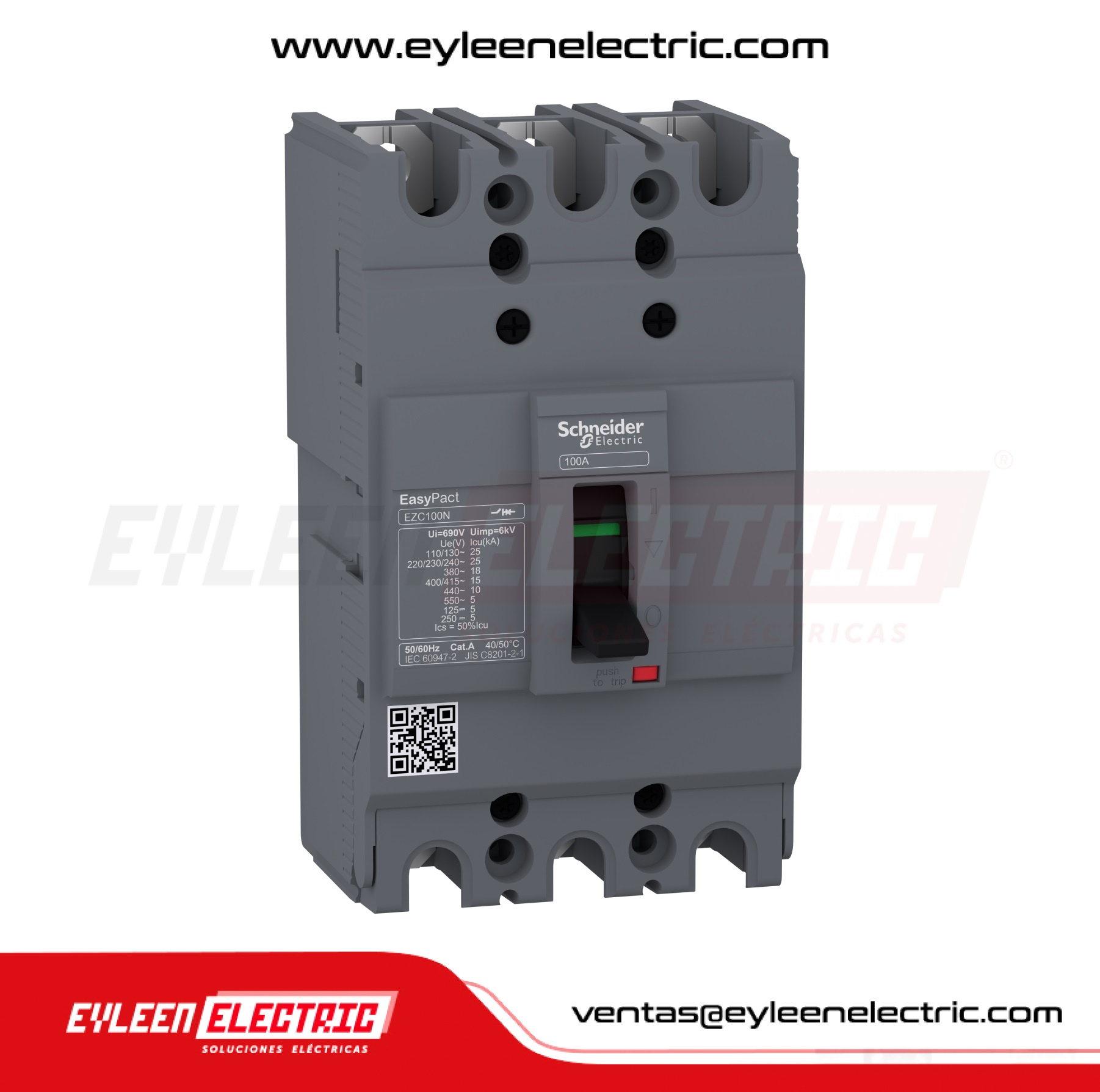 INTERRUPTOR AUTOMÁTICO CAJA MOLDEADA FIJA EASYPACT EZC100N, 3X80A, 25/18/10kA, 240/380/440VAC