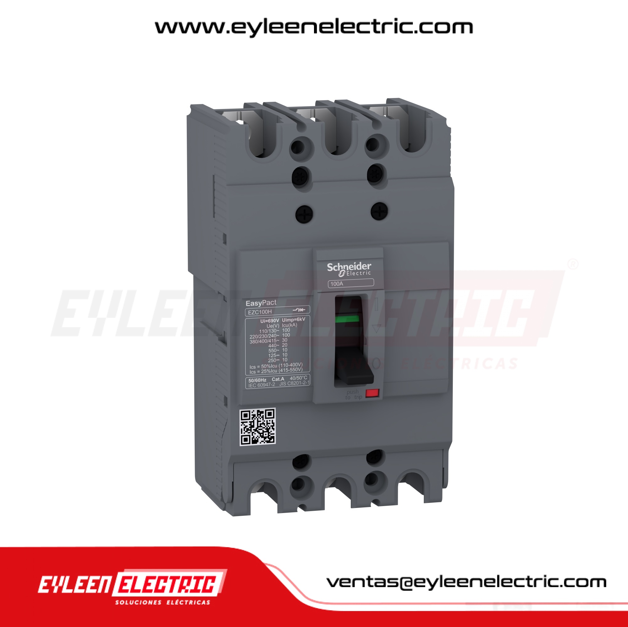 INTERRUPTOR AUTOMÁTICO CAJA MOLDEADA FIJA EASYPACT EZC100H, 3X40A, 100/30/20kA, 240/380/440VAC