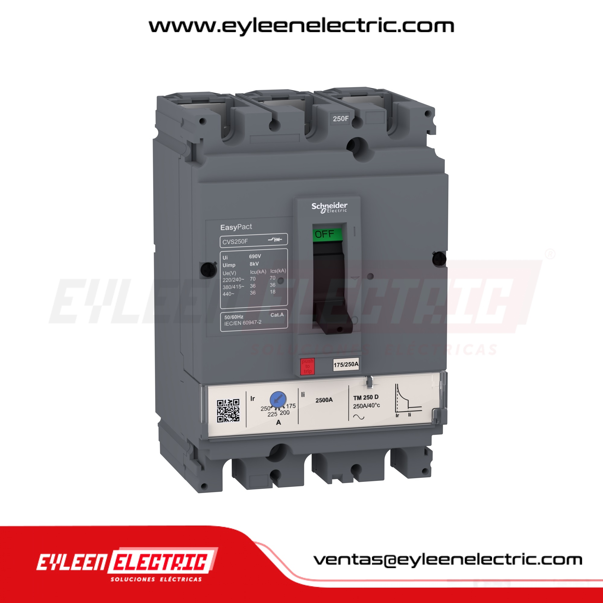 INTERRUPTOR AUTOMÁTICO CAJA MOLDEADA FIJA EASYPACT REGULAR CVS100F, 3X(56-80A), 70/36/36kA, 240/380/440VAC