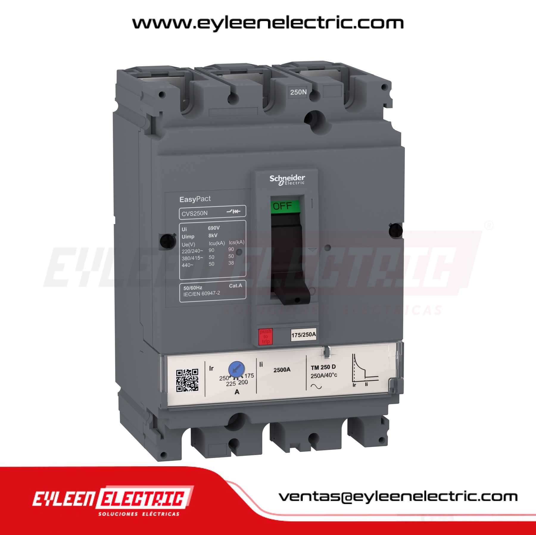 INTERRUPTOR AUTOMÁTICO CAJA MOLDEADA FIJA EASYPACT REGULAR CVS100N, 3X(35-50A), 90/50/50kA, 240/380/440VAC