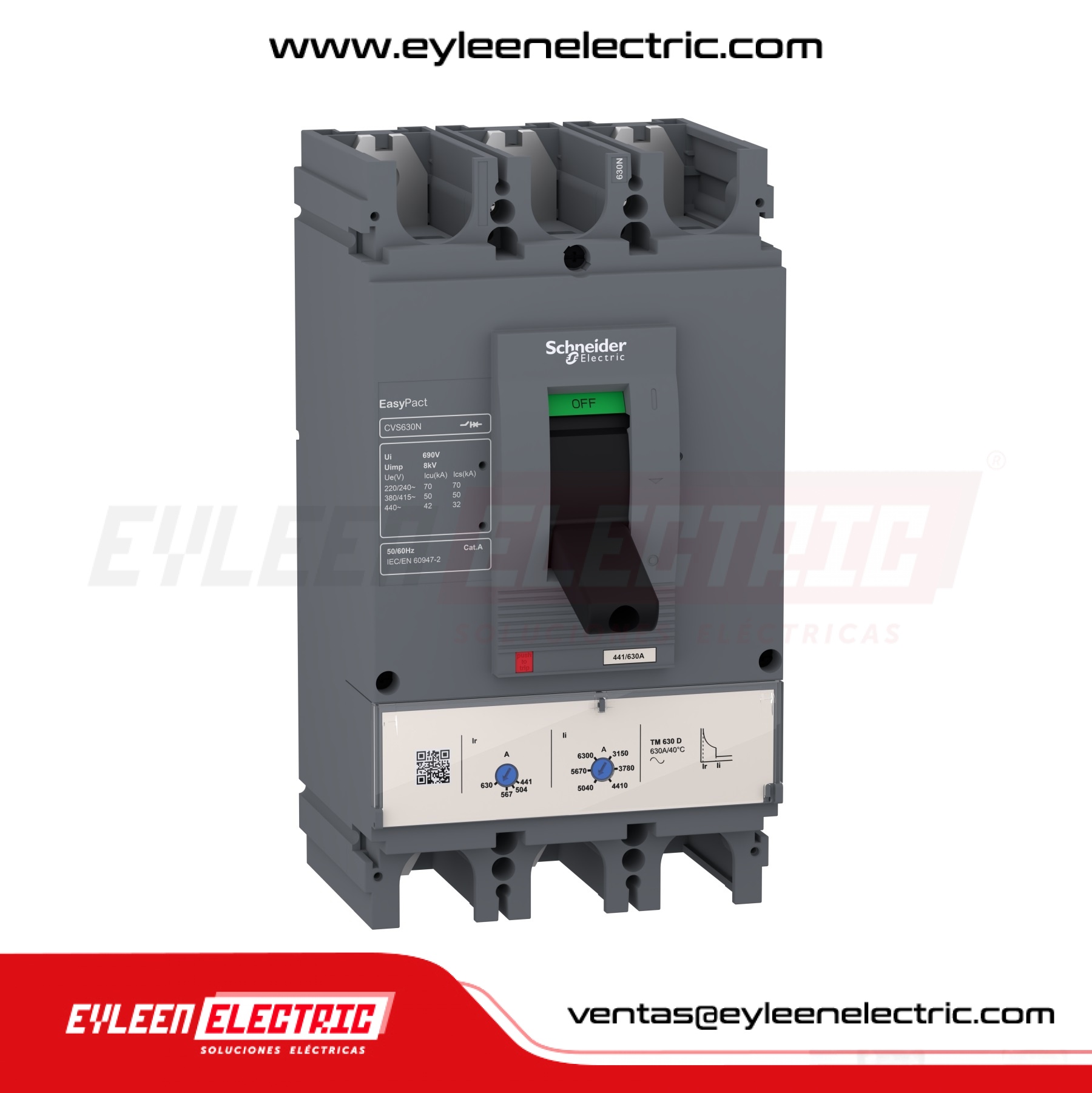 INTERRUPTOR AUTOMÁTICO CAJA MOLDEADA FIJA EASYPACT REGULAR CVS630N, 3X(420-600A), 70/50/42kA, 240/380/440VAC