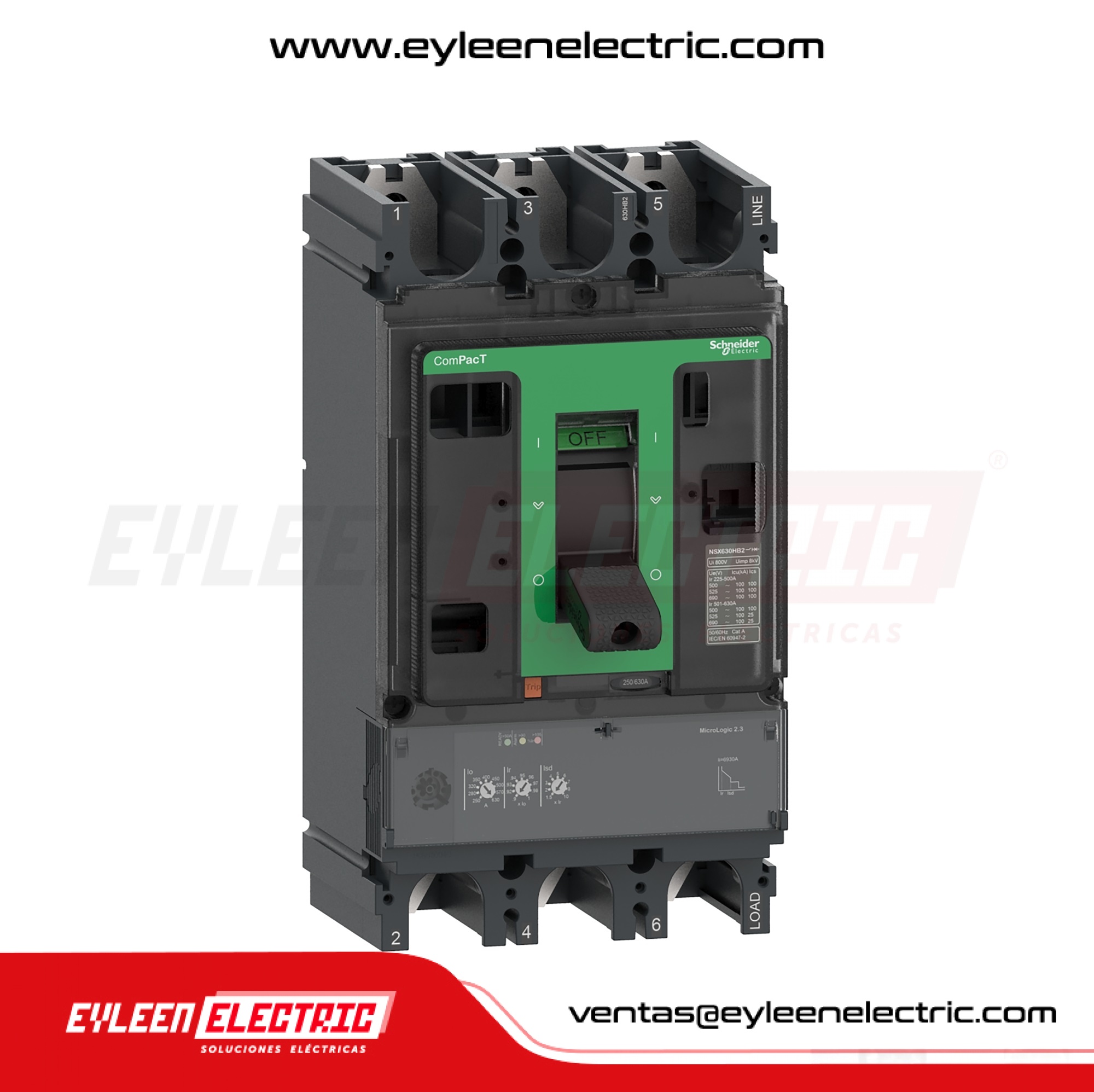 INTERRUPTOR AUTOMÁTICO FIJA REGULAR COMPACT NSX160F, 3X(64-160A), 85/36/35kA, 220/380/440VAC, MicroLogic 2.4