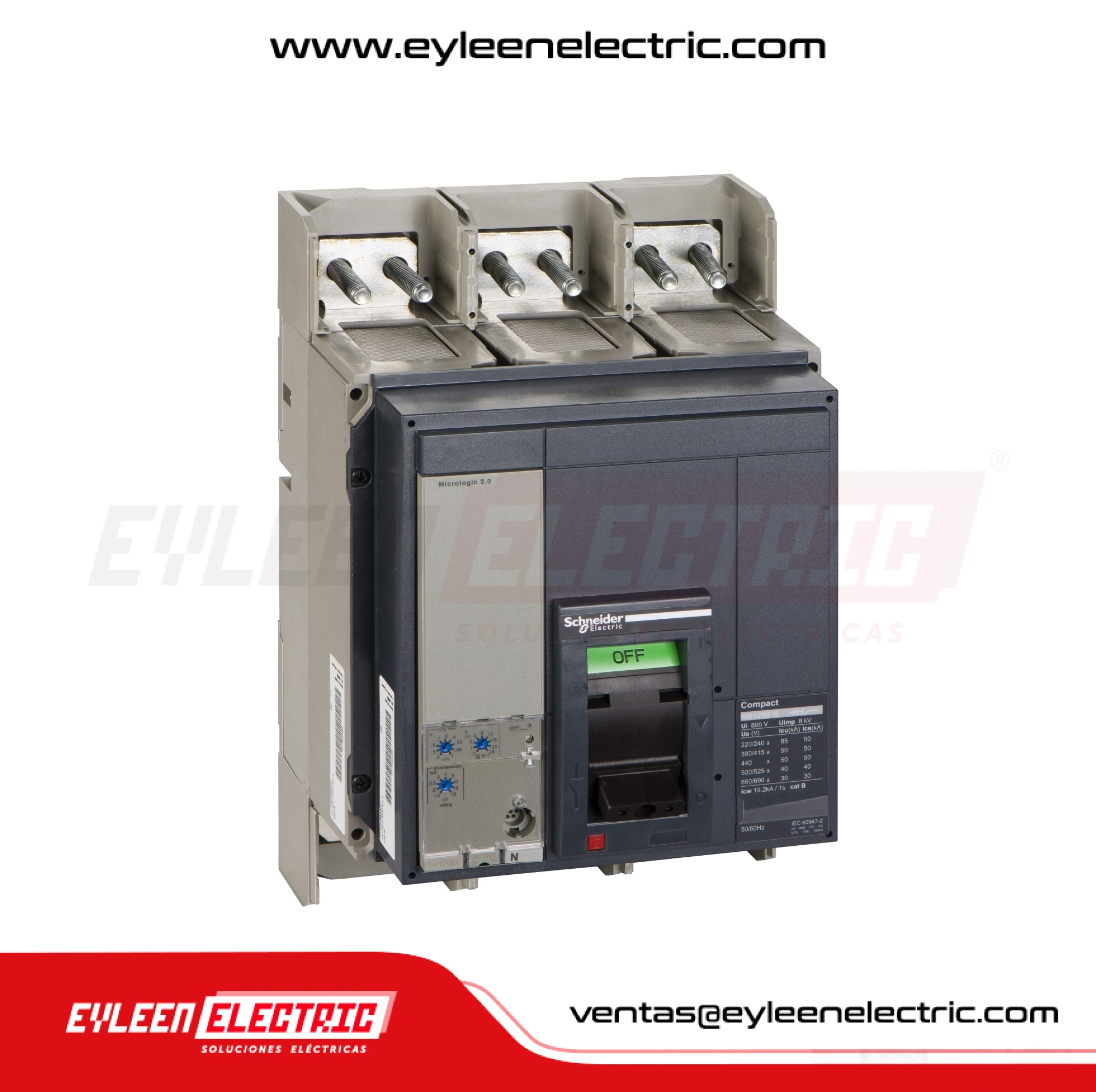 INTERRUPTOR AUTOMÁTICO FIJA REGULAR COMPACT NS800N, 3X(320-800A), 50/50/100kA, 220/380/440VAC, MicroLogic 2.0