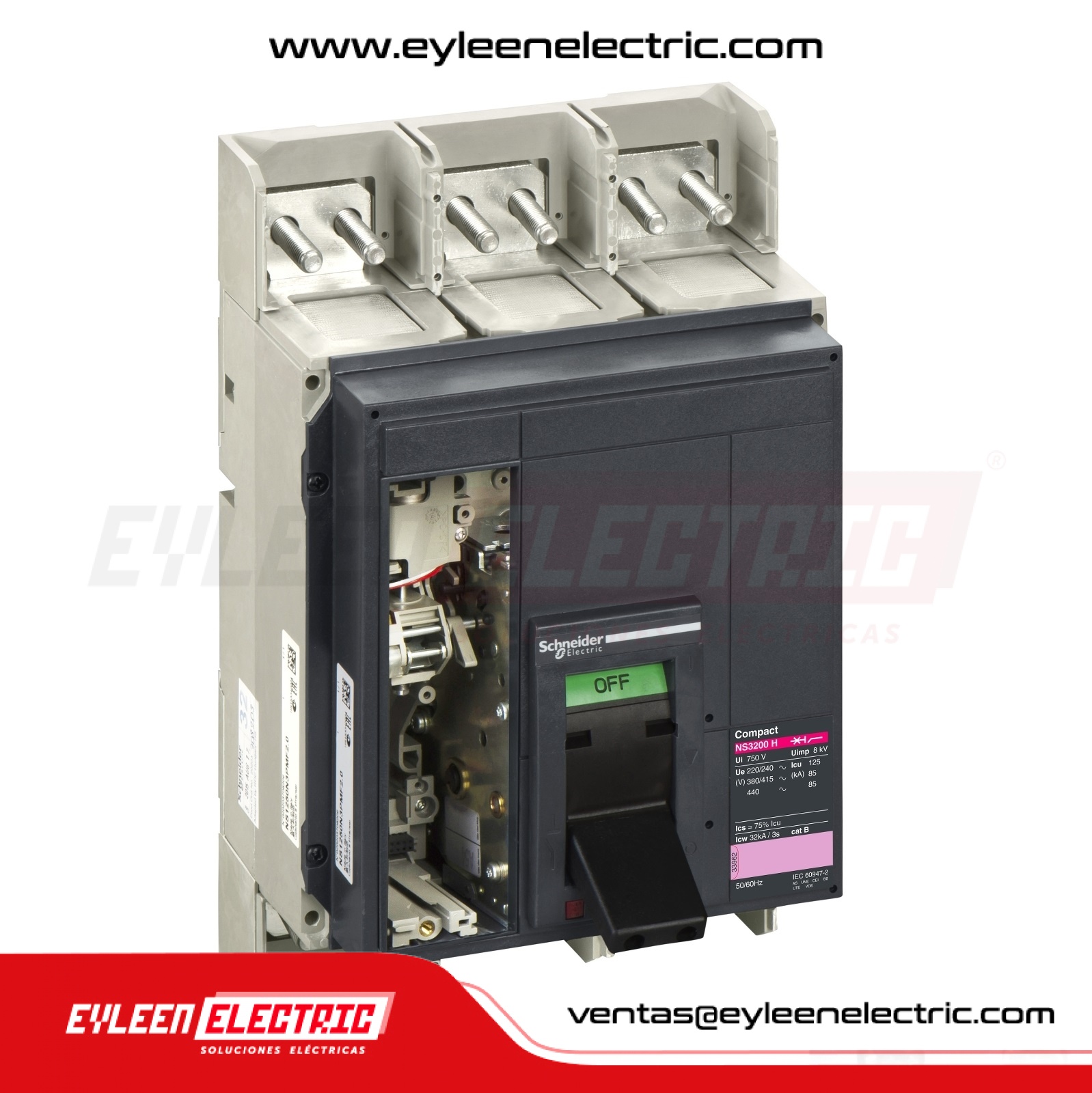 INTERRUPTOR AUTOMÁTICO FIJA REGULAR COMPACT NS3200H, 3X(1280-3200A), 125/85/85kA, 220/380/440VAC,  MicroLogic 2.0