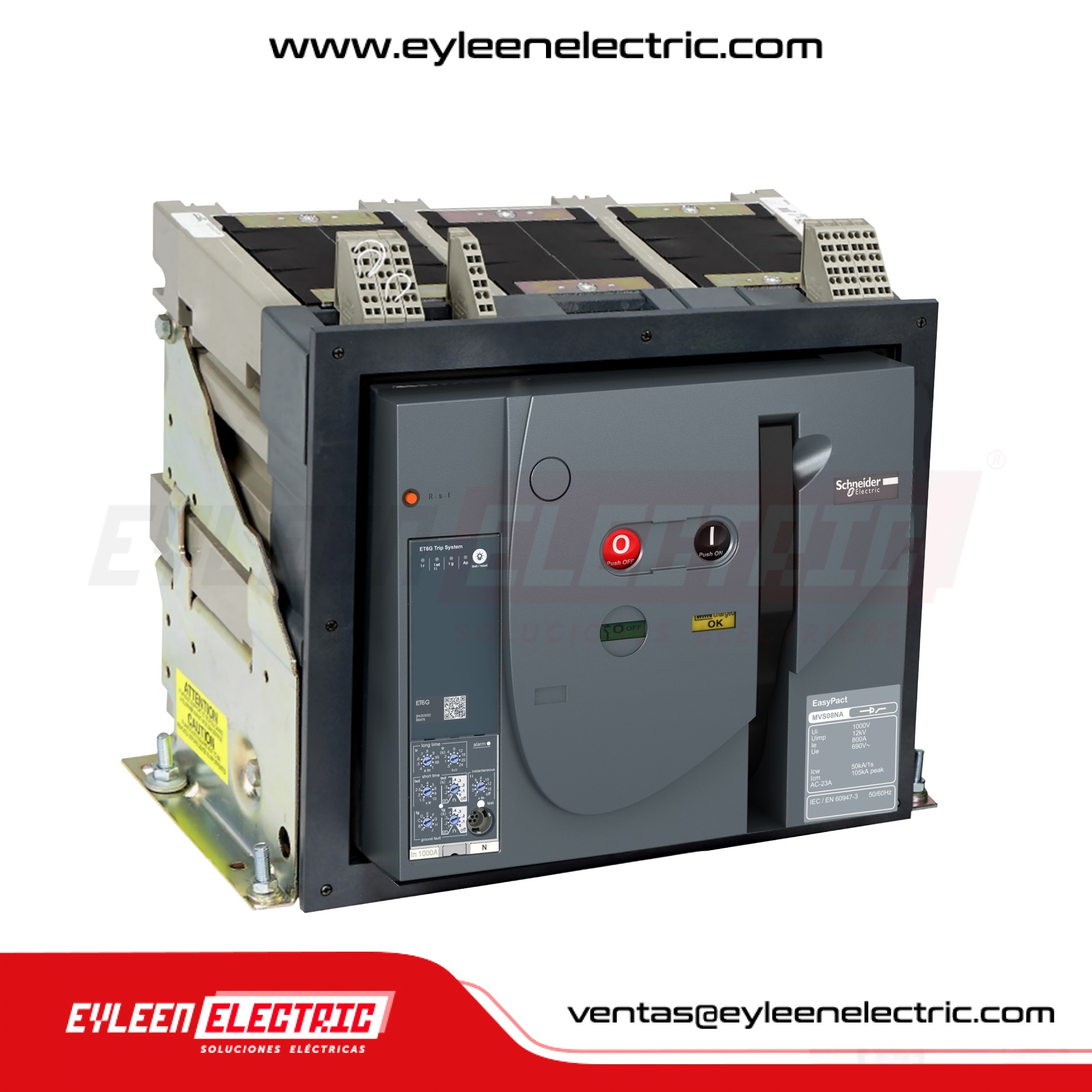 INTERRUPTOR AUTOMÁTICO DE BASTIDOR ABIERTO MVS, Lsig, 3X(800-2000A), 65/65kA, 220/440VAC