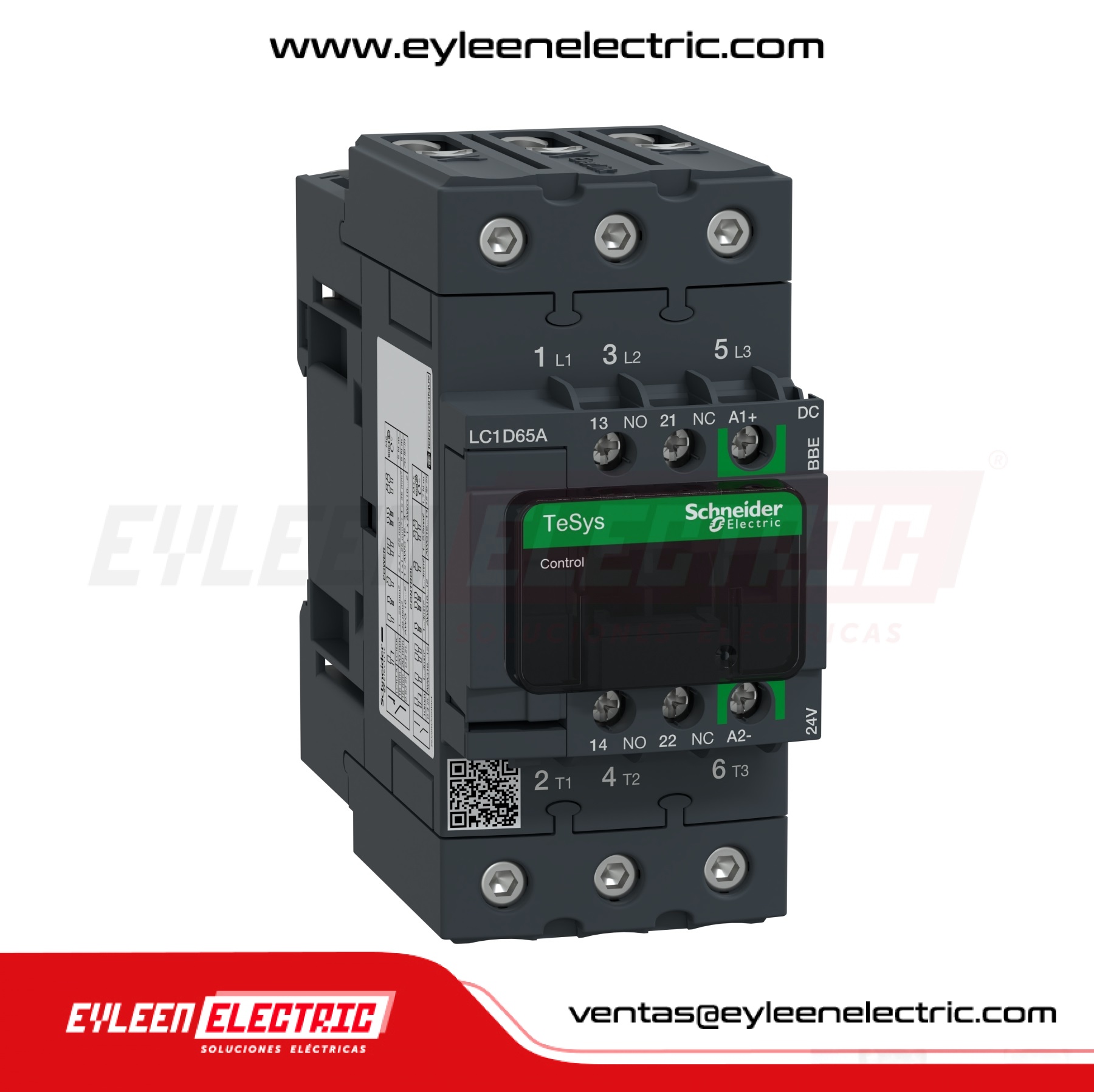 CONTACTOR TESYS D GREEN, 65A/AC3 - 80A/AC1, 1NA + 1NC, BOBINA: 24 VDC