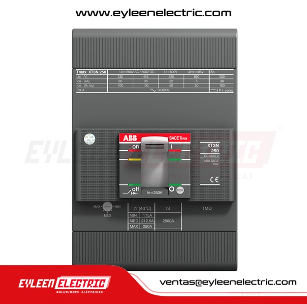 INTERRUPTOR AUTOMÁTICO CAJA MOLDEADA FIJA REGULAR Tmax, 3X(140-200A), XT3S 250 TMD 200-2000 3p F F, 85/50/40kA, 240/380/440VAC
