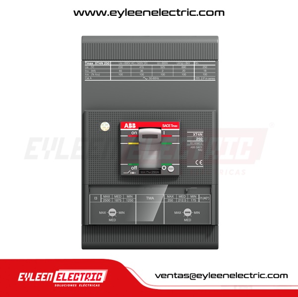 INTERRUPTOR AUTOMÁTICO CAJA MOLDEADA FIJA REGULAR Tmax, 3X(140-200A), XT4L 250 TMA 200-2000 3p F F, 150/120/100kA, 240/380/440VAC