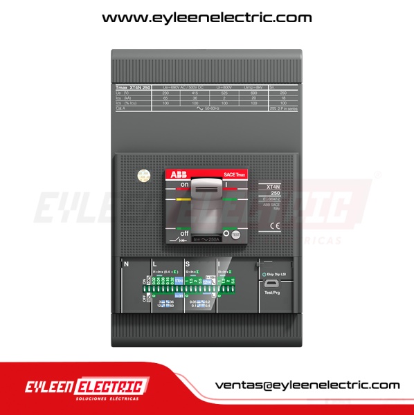 INTERRUPTOR AUTOMÁTICO CAJA MOLDEADA FIJA REGULAR Tmax, 3X100A, XT4H 160 Ekip LS/I In= 100A 3p F F, 0.4-1xIn, Off, 1-10xIn, 100/70/65kA, 240/380/440VAC