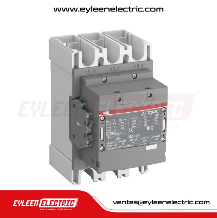 CONTACTOR AF370-30-00, 370A/AC3 - 600A/AC1, 0/NA 0/NC, BOBINA: 100-250VAC