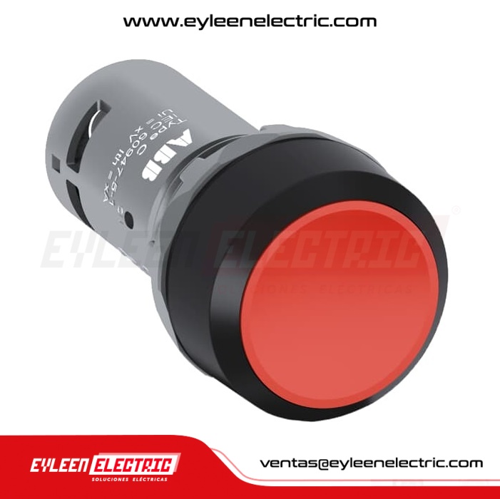 PULSADOR COMPACTO RASANTE CON BIZEL PLÁSTICO DE 22mm, CP1-10R-01, ROJO, 1NC