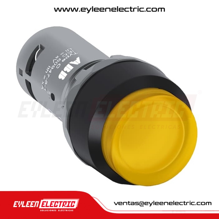 PULSADOR MOMENT. LUM. RASANTE BISEL PLÁSTICO DE 22mm, CP1-13Y-10, AMARILLO, 1NA, 230VAC