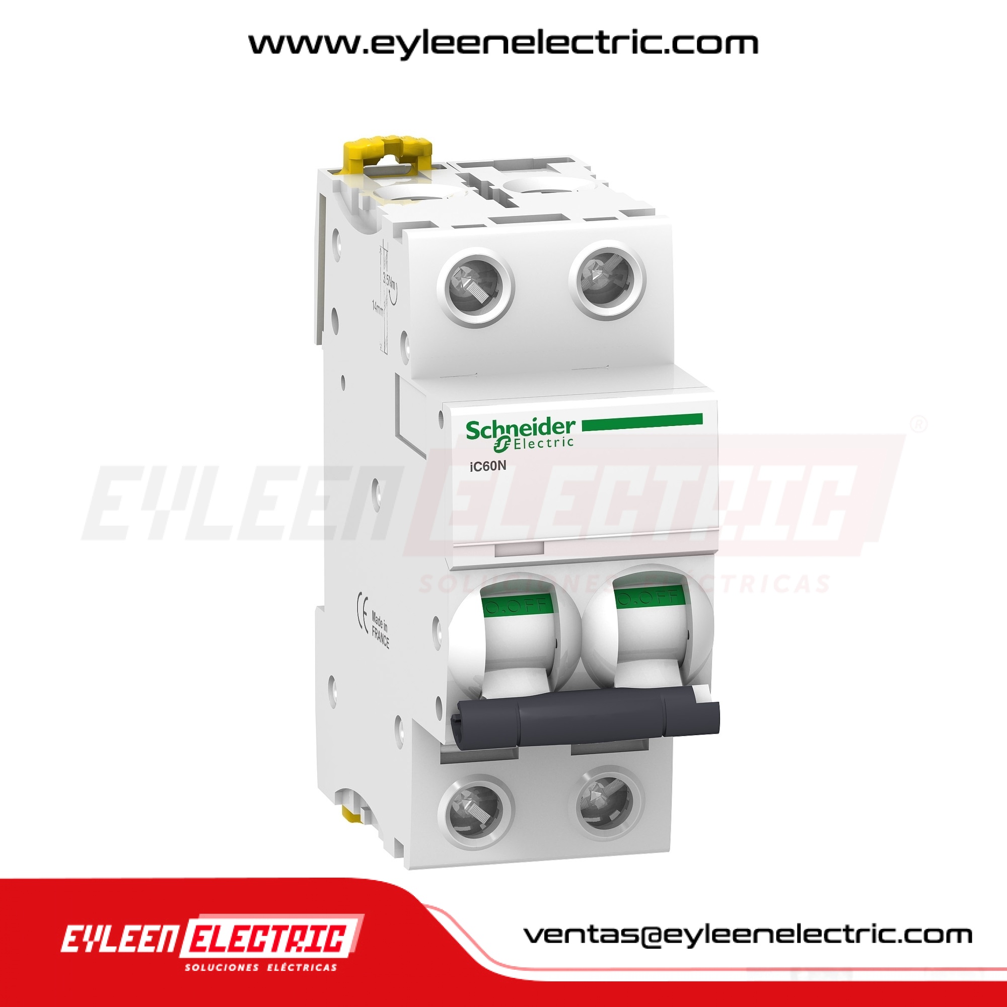 INTERRUPTOR TERMOMAGNETICO RIEL DIN ACTI9 IC60N, 2X25A, 20/10/6kA, 230/400/440VAC, CURVA C