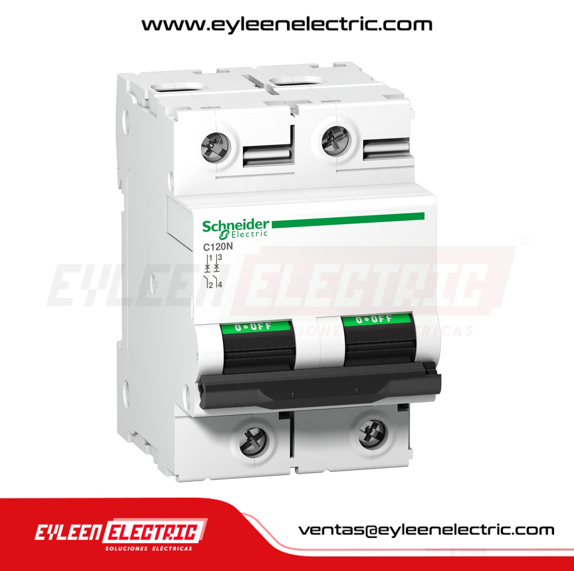 INTERRUPTOR TERMOMAGNETICO RIEL DIN ACTI9 IC120N, 2X100A, 20/10/6kA, 230/400/440VAC, CURVA C