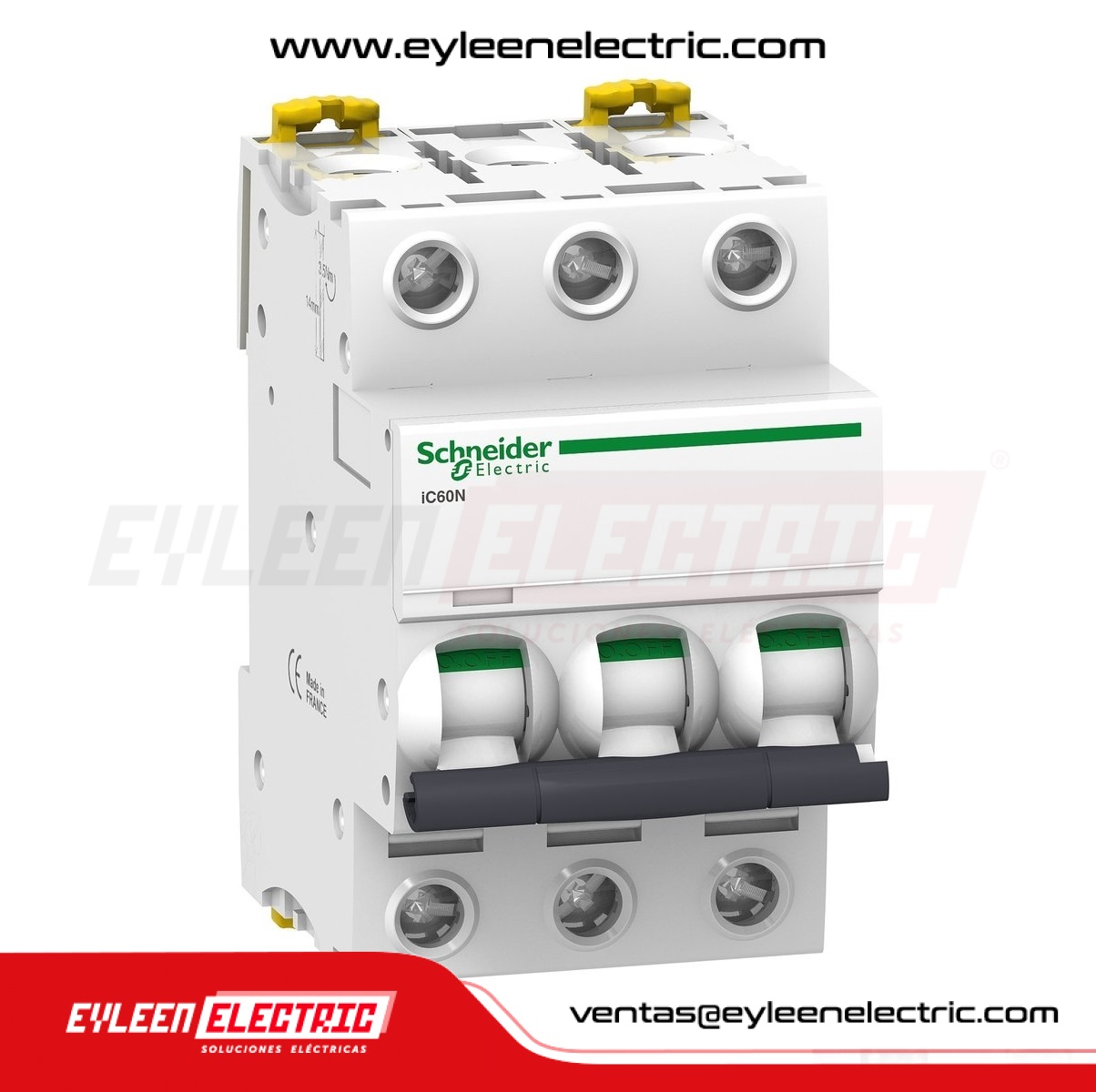 INTERRUPTOR TERMOMAGNETICO RIEL DIN ACTI9 IC60N, 3X2A, 50/50/25kA, 230/400/440VAC, CURVA C