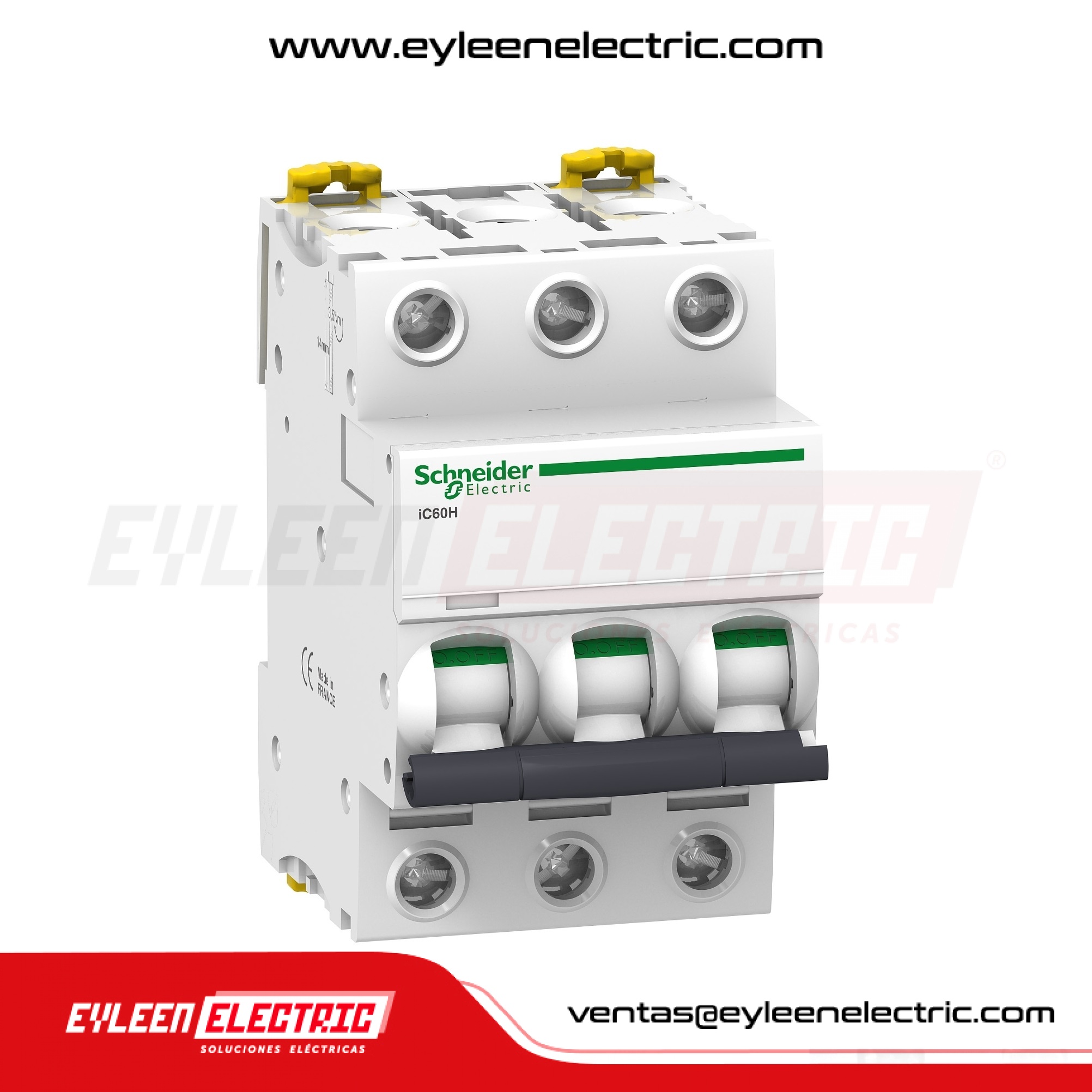 INTERRUPTOR TERMOMAGNETICO RIEL DIN ACTI9 IC60H, 3X40A, 30/15/10kA, 230/400/440VAC, CURVA C