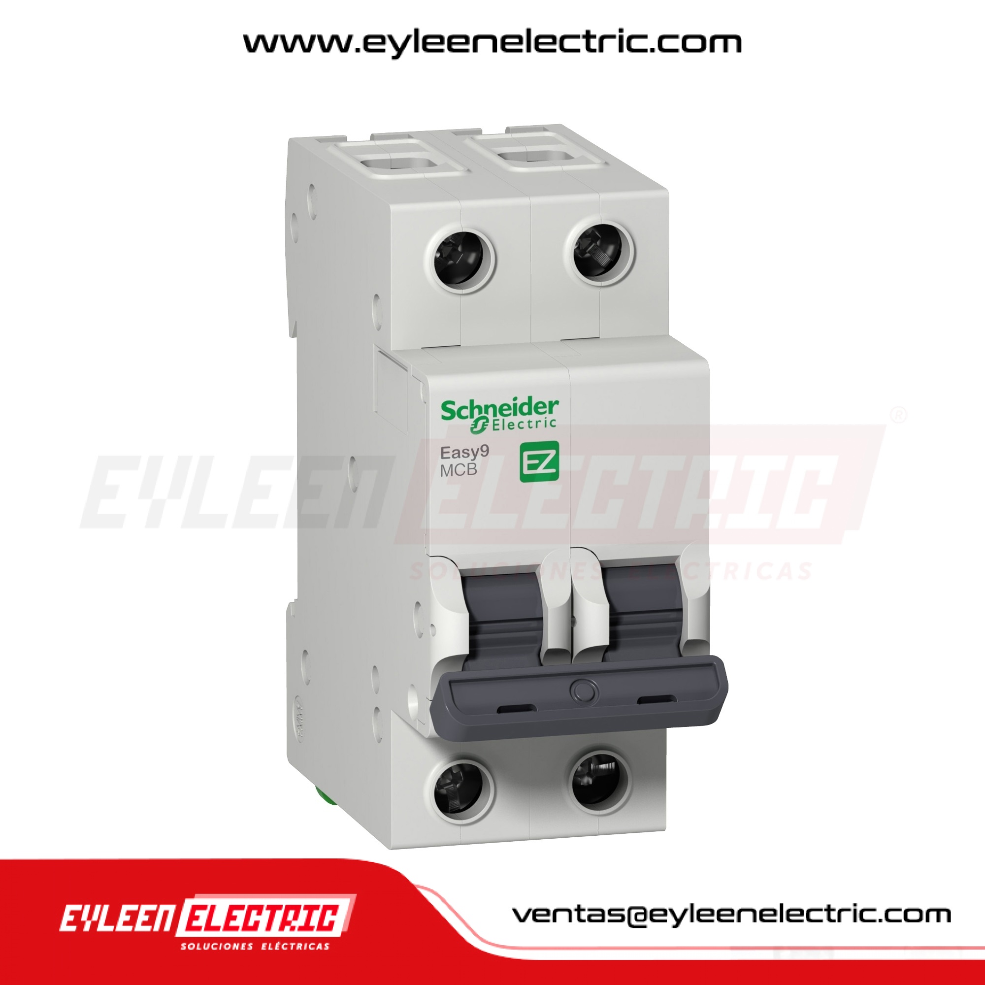INTERRUPTOR TERMOMAGNETICO RIEL DIN EASY9 MCB 2X16A, 10/6KA, 230/400V, CURVA C
