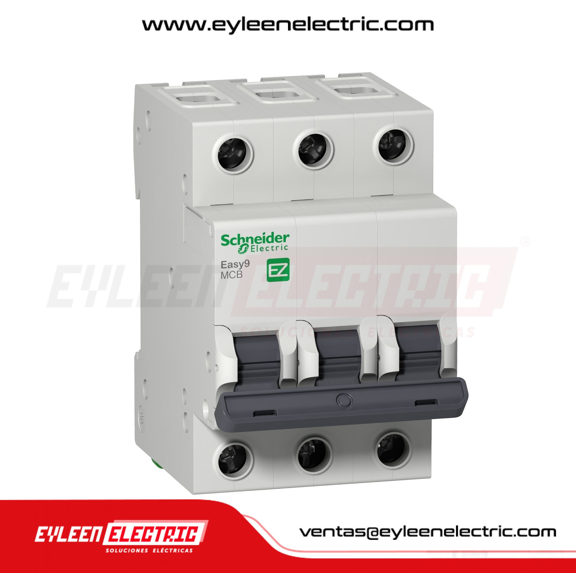 INTERRUPTOR TERMOMAGNETICO RIEL DIN EASY9 MCB 3X40A, 10/6KA, 230/400V, CURVA C