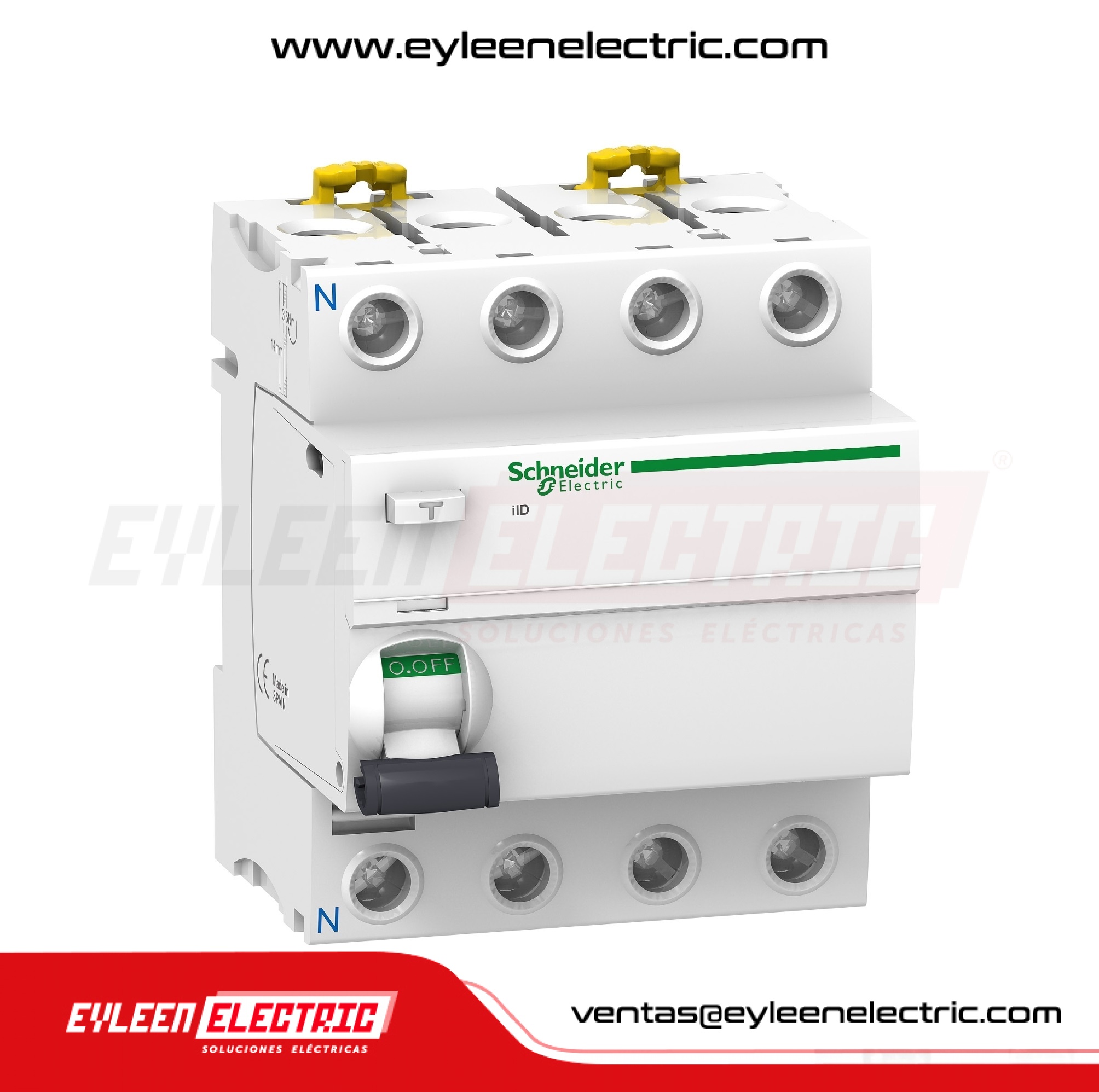 INTERRUPTOR DIFERENCIAL RIEL DIN ACTI9 iID, 4X63A, 30mA, CLASE A